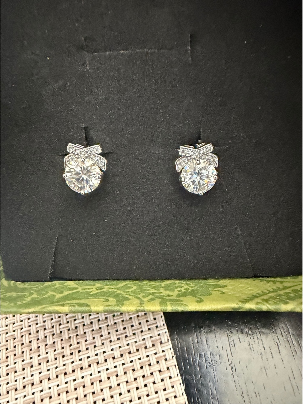Moissanite Bow Halo Stud Earrings Pair